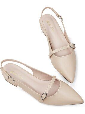 Women's Nude Slingback Flats with Rhinestone Pointed Toe Flats Dressy Shoes